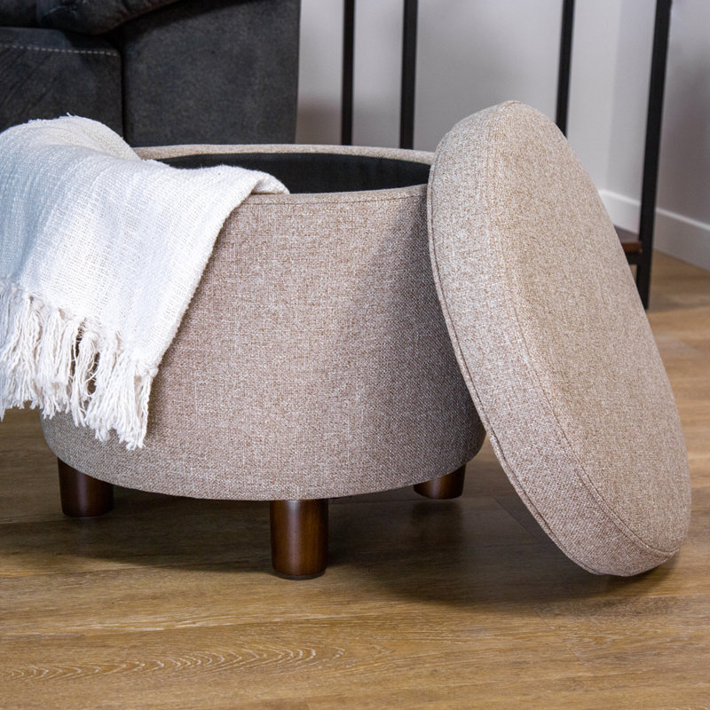 Amoret Upholstered Ottoman, Light Brown Basketweave