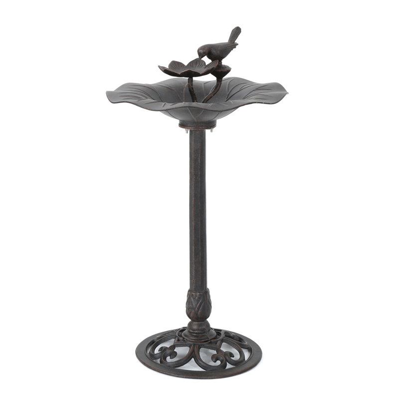 Bronze Aluminum and Iron Outdoor Bird Bath with Bird Detail