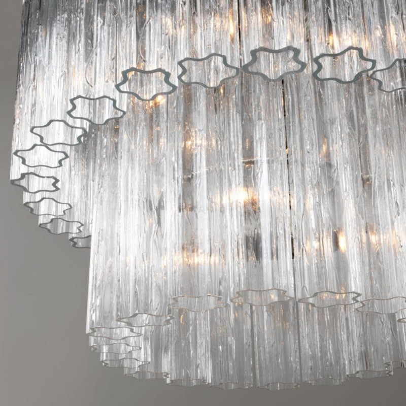 Lustre à niveaux unique, Laiton antique, H 36,5 po x l 22,5 po x P 22,5 po, Cognac