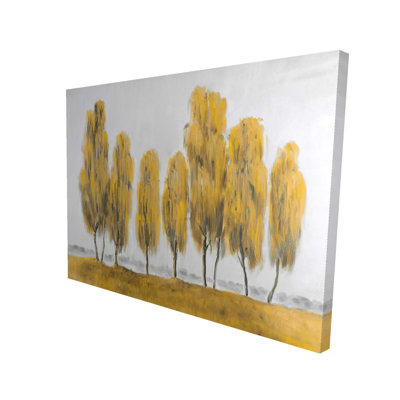 Sept arbres jaunes abstraits | Toile grise | Décoration intérieure
