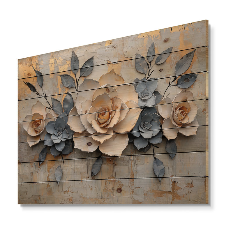 Couronne de pétales de roses et de minimalisme - impression sur bois de roses - sur bois de pin naturel