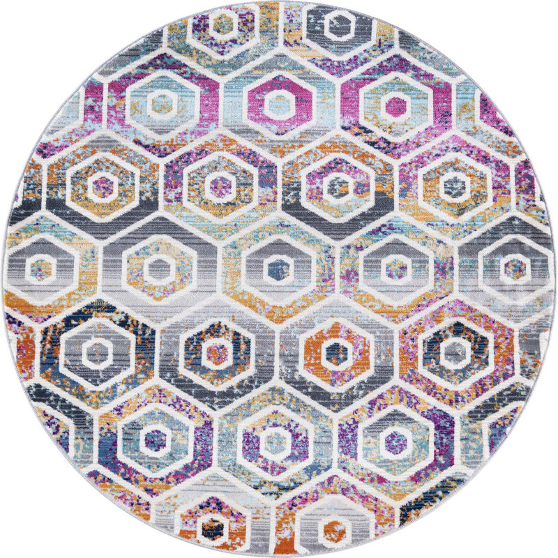 Geometric Indoor Rug, Round 3'7"