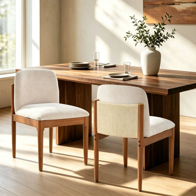 Ensemble de 2 chaises de réception rembourrées, chaises d'appoint de style milieu du siècle avec pieds en bois et dossier en corde tressée, chaises d'appoint en tissu pour salle à manger, cuisine ou salon