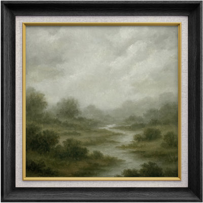 Foggy Countryside Stream Landscape Wall Decor – Pictures Framed Canvas Print Wall Art