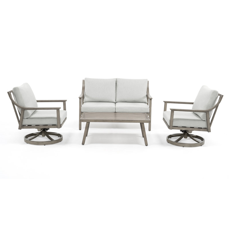 Ensemble de conversation d'extérieur en aluminium 4 pièces avec causeuse Vishali, Gris, Gris