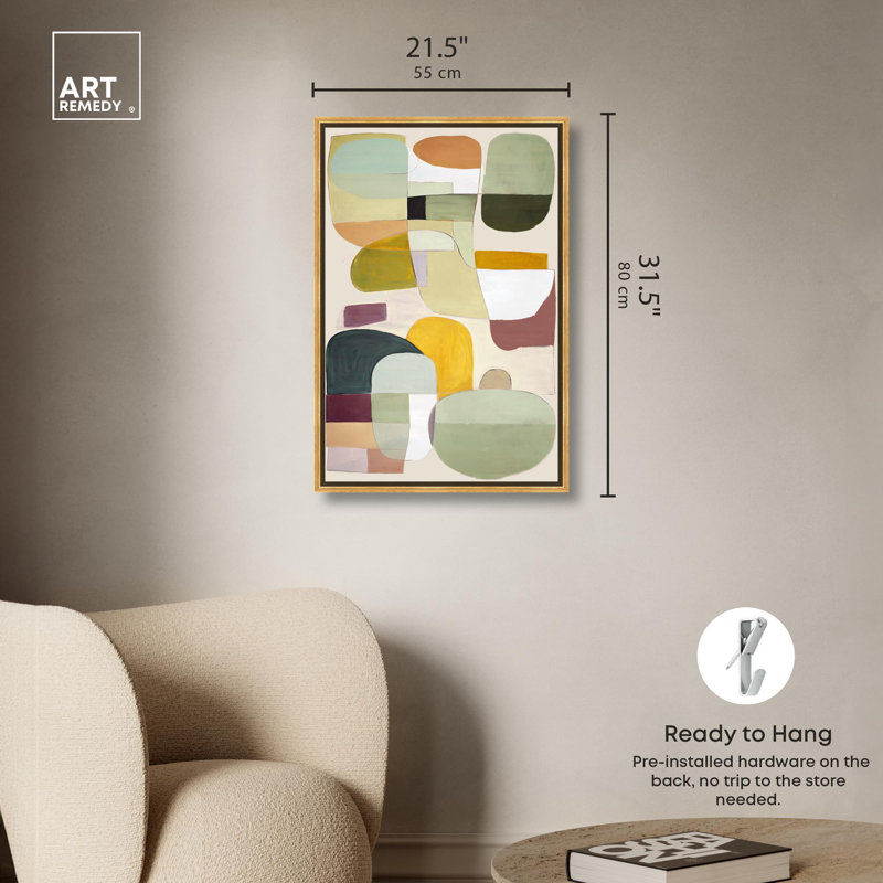 «Aliason Canvas Midcentury», art mural abstrait par Art Remedy, Cadre doré, H 31 po x l 21 po