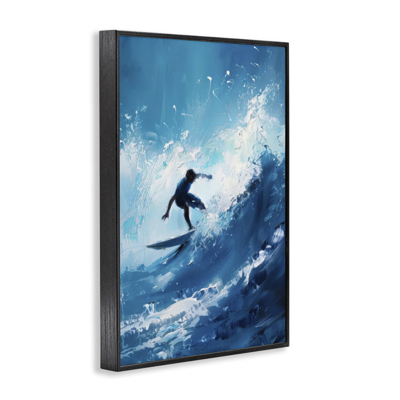 Surfer & Splashing Wave Framed Giclee, design by LSR Design Studio, 18" H x 12" W, Black