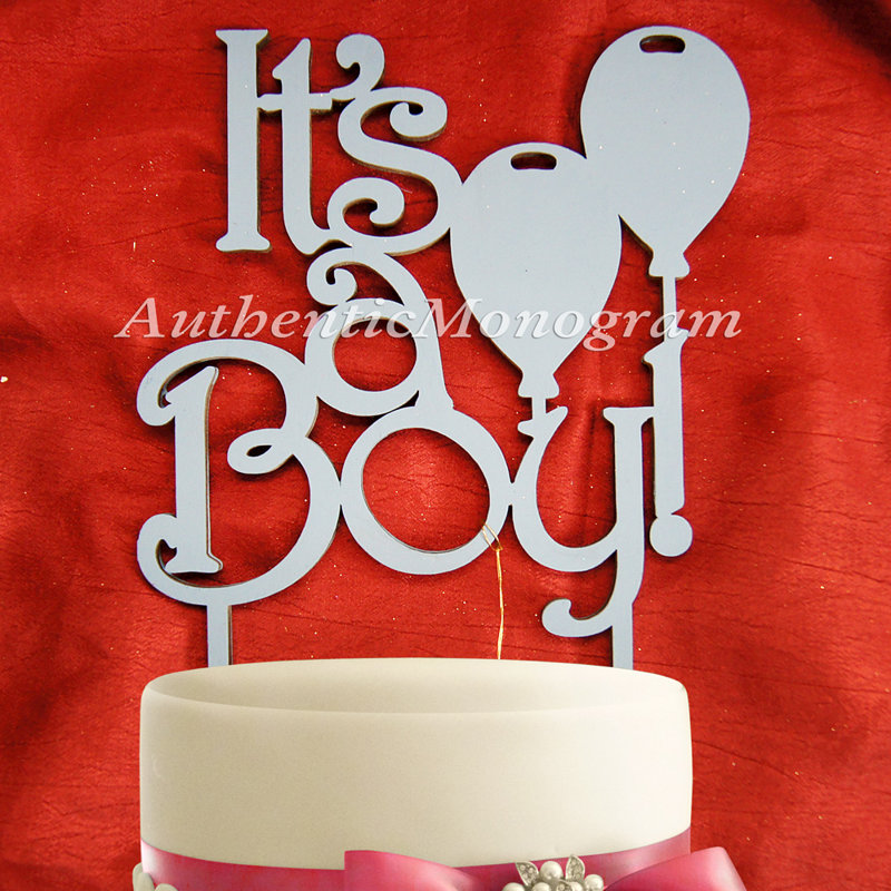 Its A Boy Wood New Baby Cake Topper, Silver