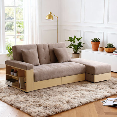 Canapé-lit modulaire convertible 85 po 3-en-1 canapé-lit modulaire réversible avec tiroirs et porte-gobelets et repose-pieds avec rangement et tablettes avec accoudoirs