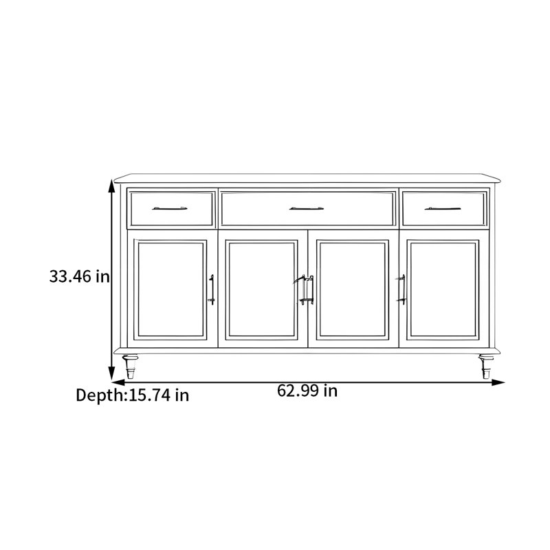 Buffet de rangement de style luxueux, H 33,46 po x l 62,99 po x P 15,74 po