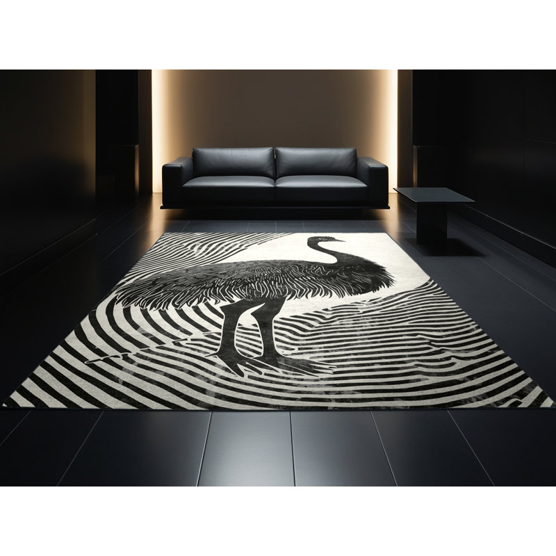 Machine Washable Peirsen Ostrich Modern Striped Rug in Gray – Black Binding, 5x8