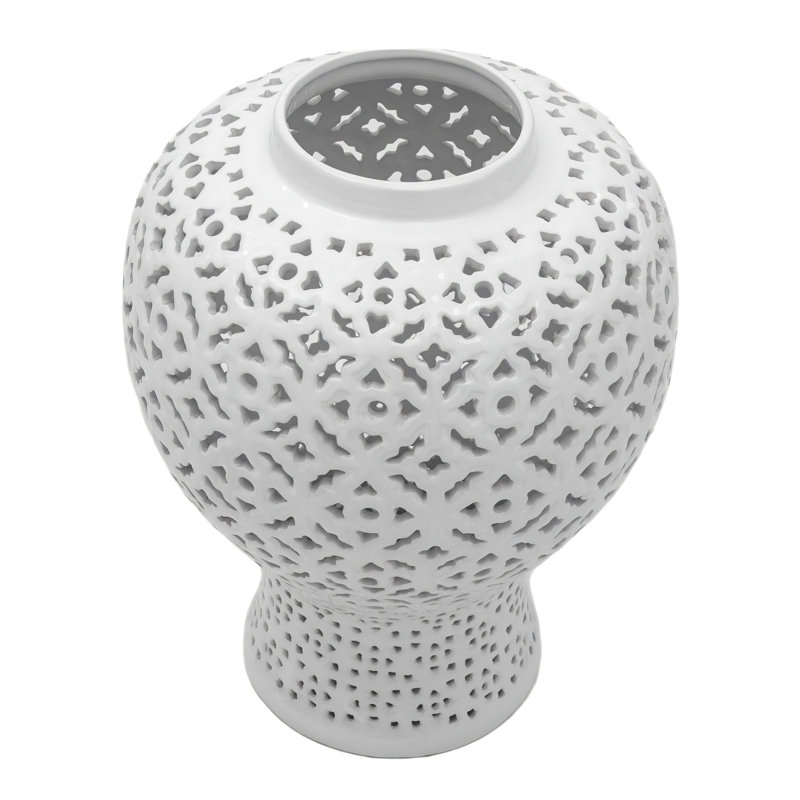 25" Carved Temple Jar - Celadon, White