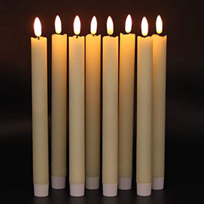 Bougies scintillantes sans flamme avec 2 télécommandes et minuterie, bougies de fenêtre à lumière en mèche 3D à cire véritable, paquet de 8 à piles, ivoire, 0,78 x 9,64 pouces