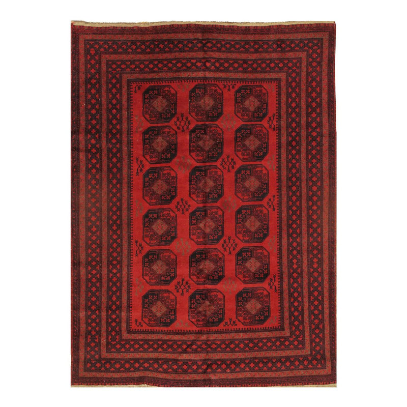 Tapis oriental rouge / noir en laine / coton 6 pi 6 po x 8 pi 10 po Oriental
