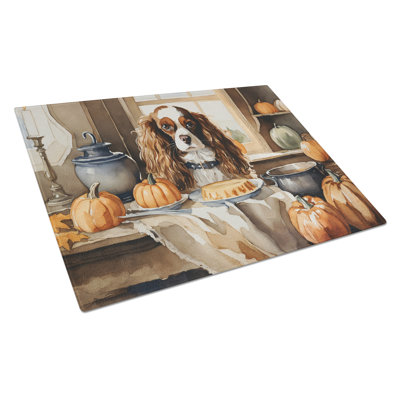 Cavalier Spaniel Fall Kitchen Pumpkins Glass Cutting Board Large