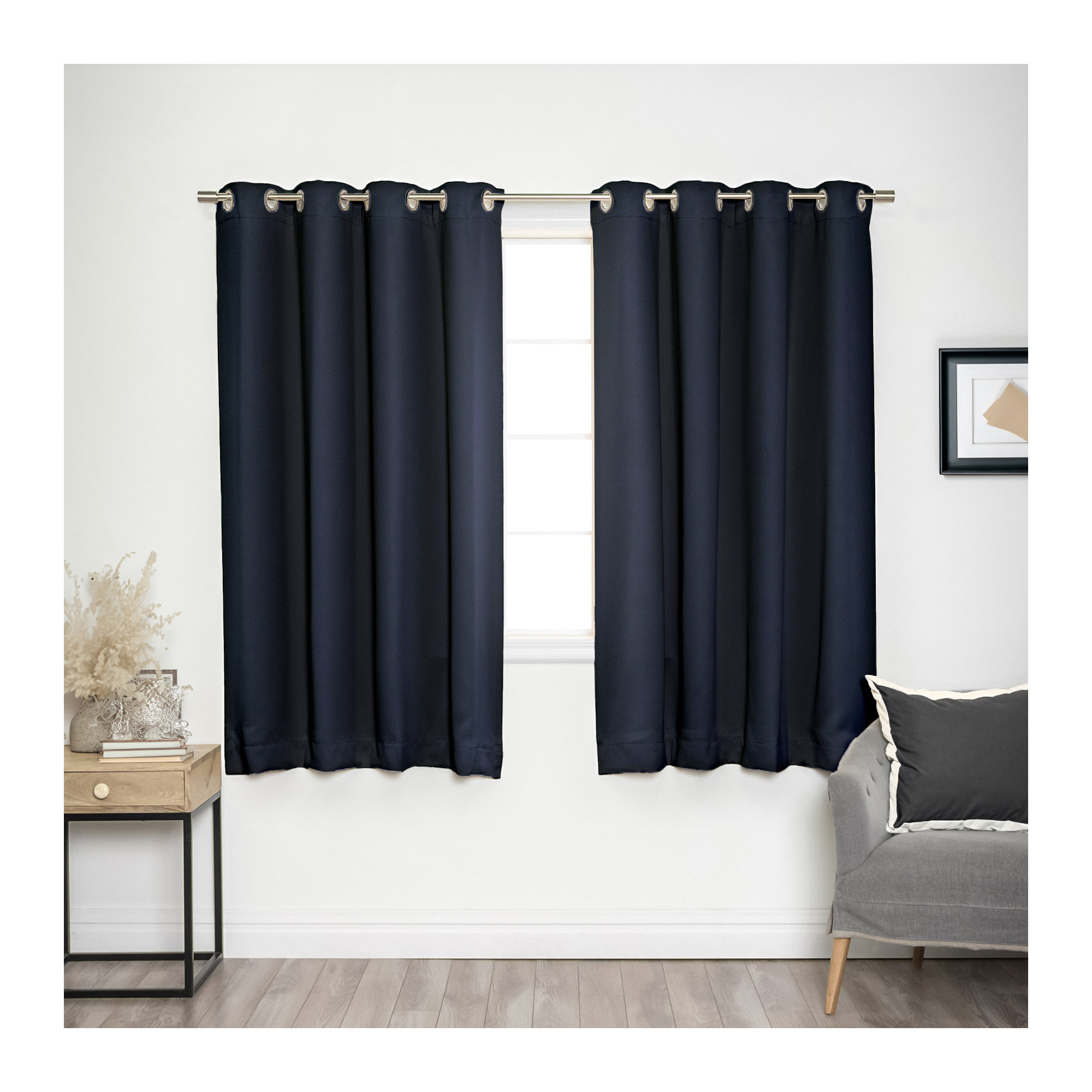 Schaeffer Blackout Curtain, 52" W x 63" L, Navy