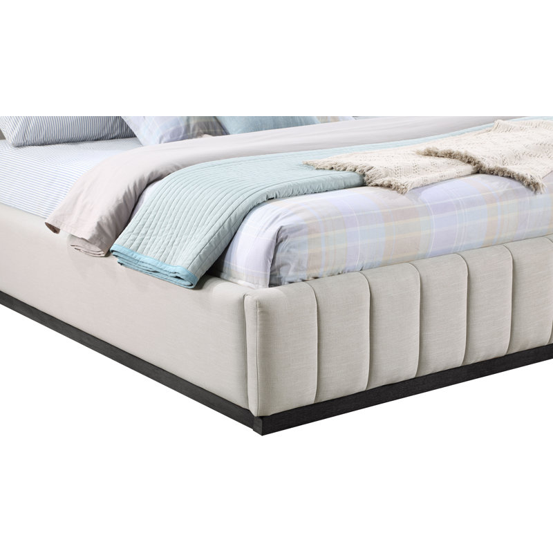 Codyn Upholstered Platform Bed, Beige Linen Textured Fabric, King