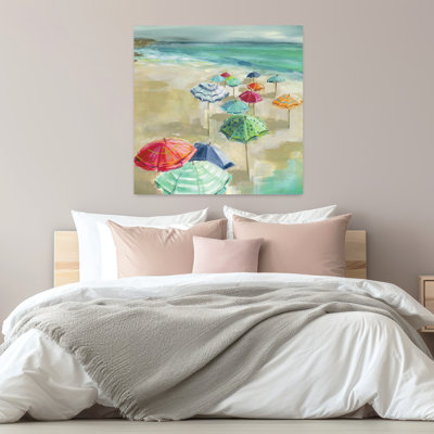 Umbrella Beach I Colorful Contemporary Serene Coastal Wall Art