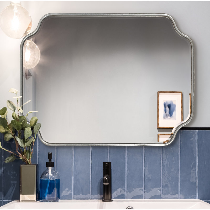 Aransa Scalloped Rectangle Wall Mirror, Silver, 36" x 24"