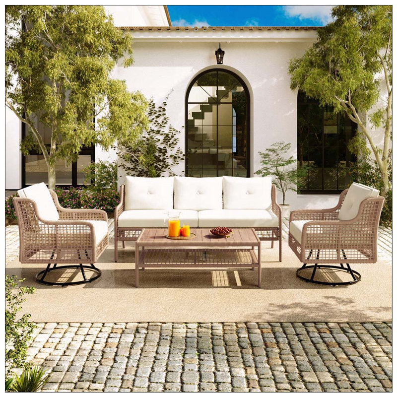Ensemble de meubles de patio 4 pièces avec chaises pivotantes à 360 ° et plateau de table en bois