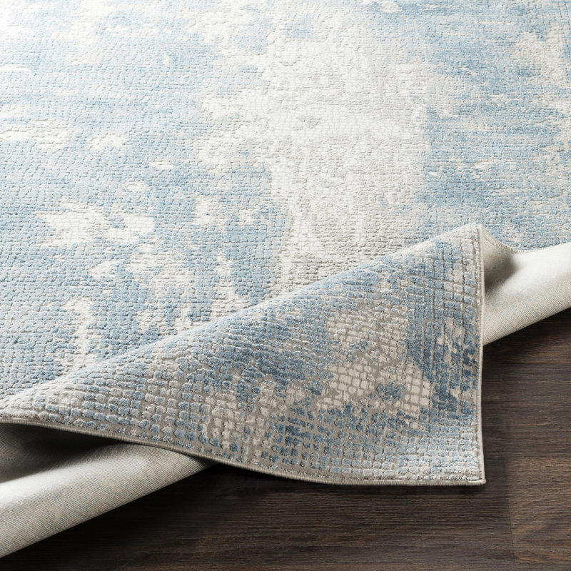 Tapis abstrait bleu ciel / gris Omaha, Rectangle 2 pi x 3 pi