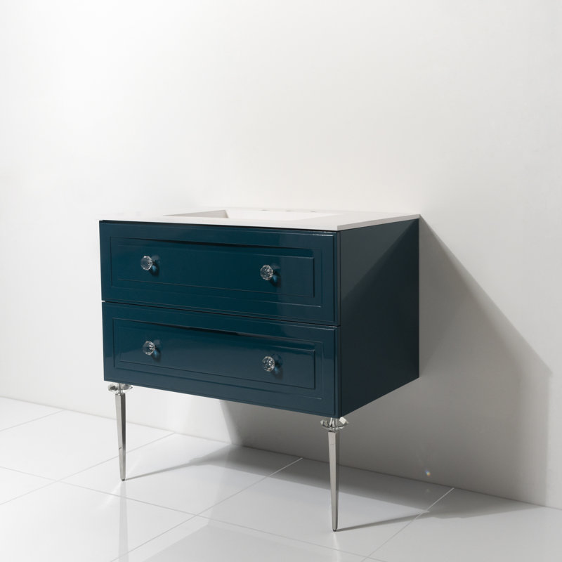 Ensemble de meuble-lavabo simple 36 "avec comptoir à surface solide Safira, Turquoise, Chrome