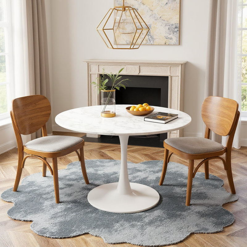 Table de salle à manger Indars, Marbre blanc, L 38,6 po x L 38,6 po