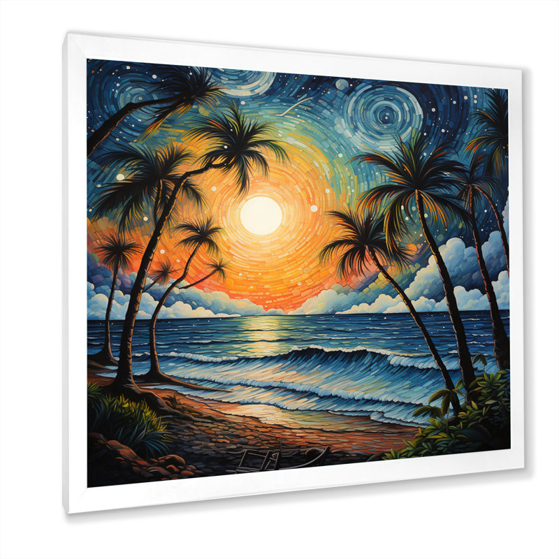 Beach Tropical Vibes Pointillism I - Beach Canvas Wall Art, H 24 po x l 24 po x P 1 po, Cadre simple blanc