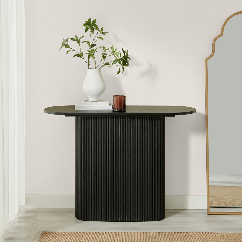 Penny Pillar Round Wood Console Table - Simple & Elegant Scandi Style, Black
