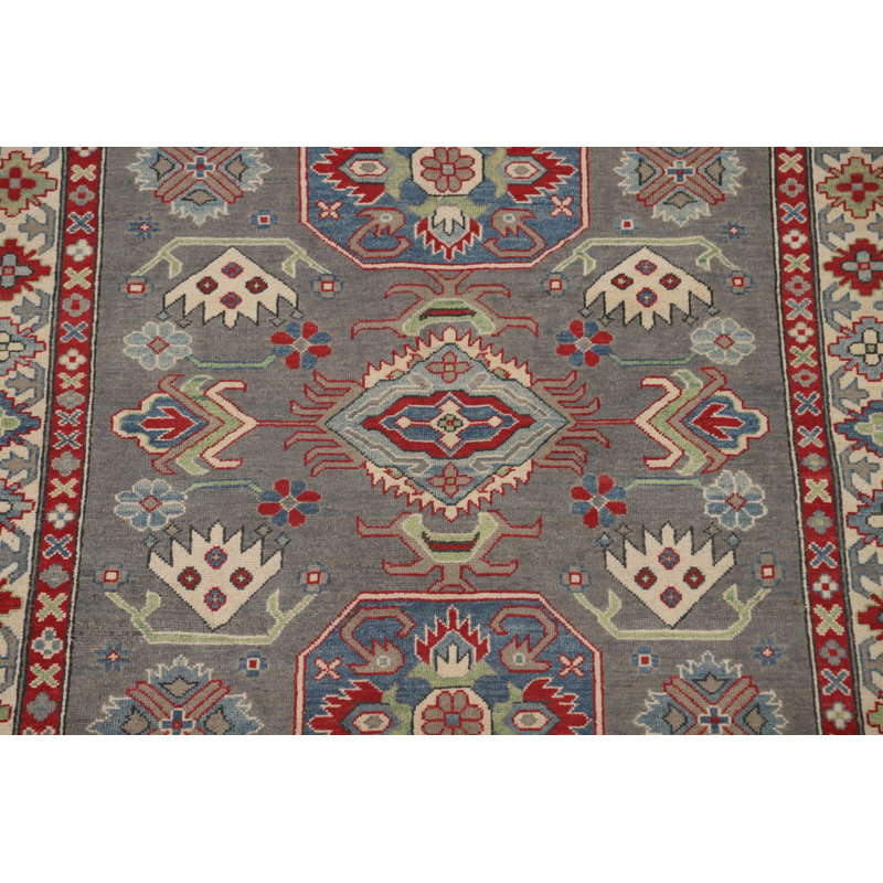 Tapis oriental gris à motif géométrique Kazak 5