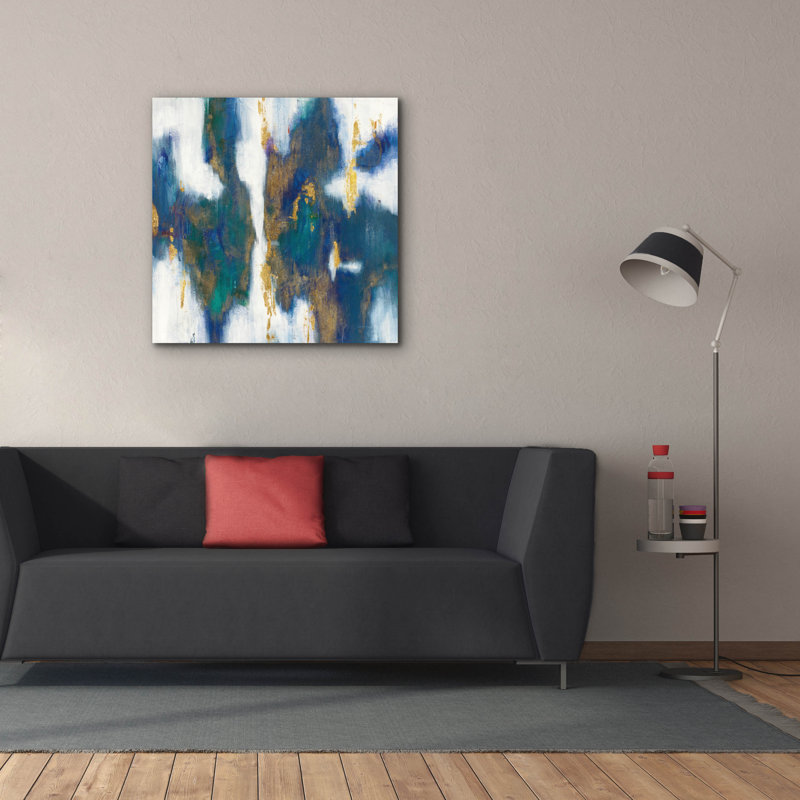 Wrought Studio 'Blue Texture 1 Gold' by Danhui Nai Canvas Wall Art, 37" H x 37" W