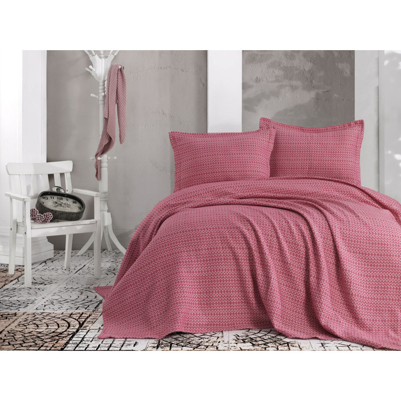 Ensemble de couvre-lit 3 pièces en mélange de coton rose Overby