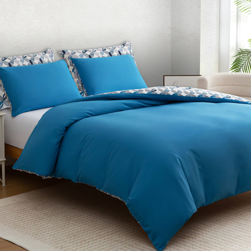 Microfiber Floral Duvet Cover Set, King (220cm x 230cm), Blue & white
