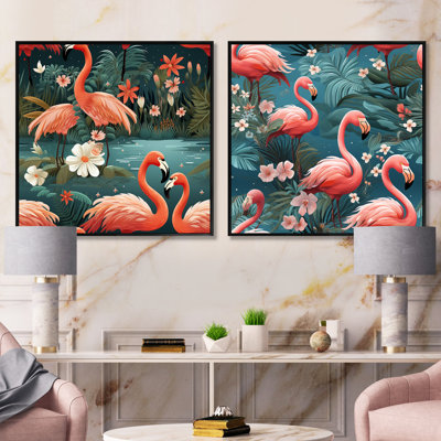 Flamingo Tropical Dream - animaux, ensemble de 2 collages carrés flamants roses
