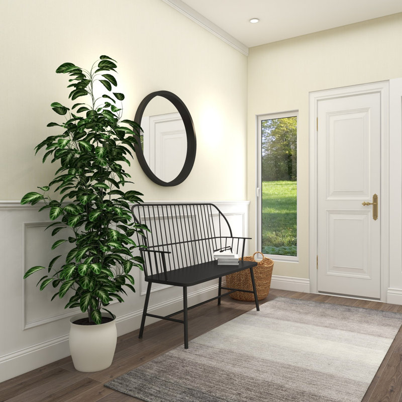 Gracie Oaks Metal Grill Style High Back Frame Patio Outdoor Bench