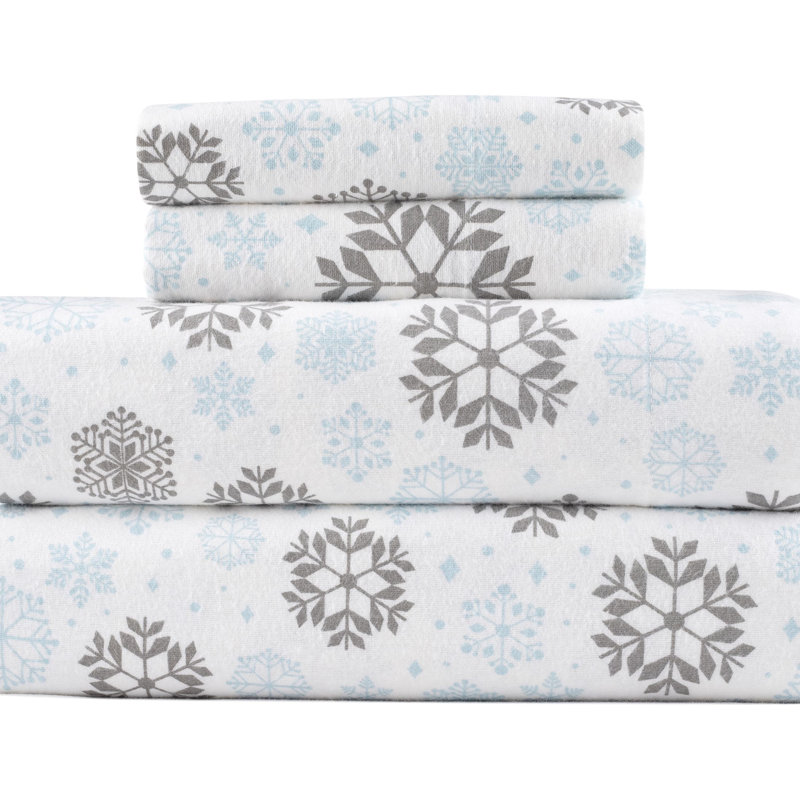Kathy Ireland 100% Turkish Cotton Flannel Sheet Set, Gray Blue Frost, Queen Sheet Set + 1 Fitted Sheet + 2 Pillowcases