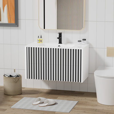 Sharee 36" Wall Mounted Single Bathroom Vanity With Sink Top, Bathroom Sink Faucet, Drain, Floating Cabinet