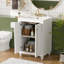 Modern Bathroom Vanity With Ornate Elliptical Motif, Soft-Close Hinges, And Open Back Structure For Easy Plumbing Access-249551705