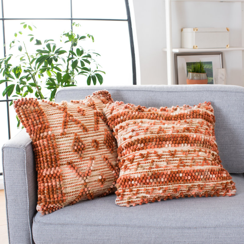 Burnt Orange Bohemian Wool-Cotton Square Throw Pillow