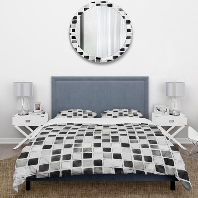 Black Midcentury Mosaic Tiles II - Midcentury Duvet Cover Set