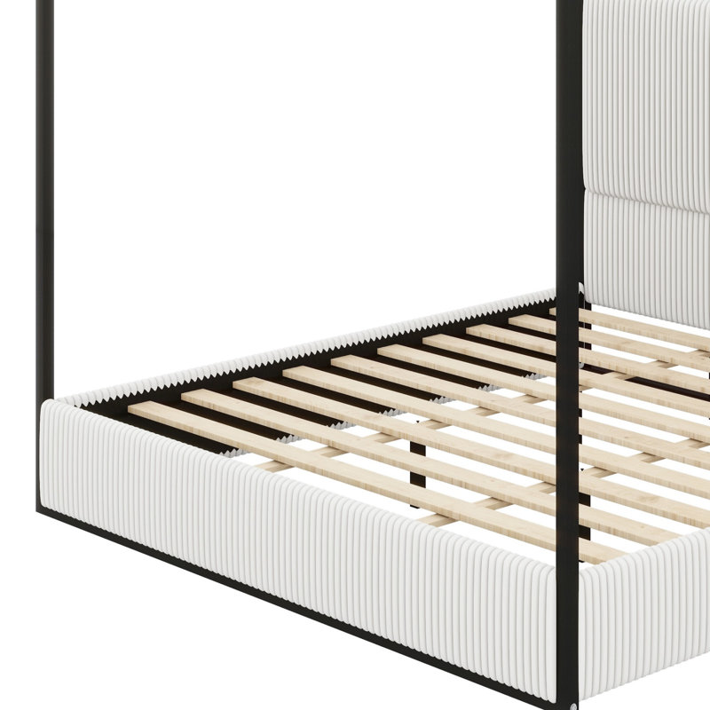 Modern Canopy Bed With Upholstered Headboard, King