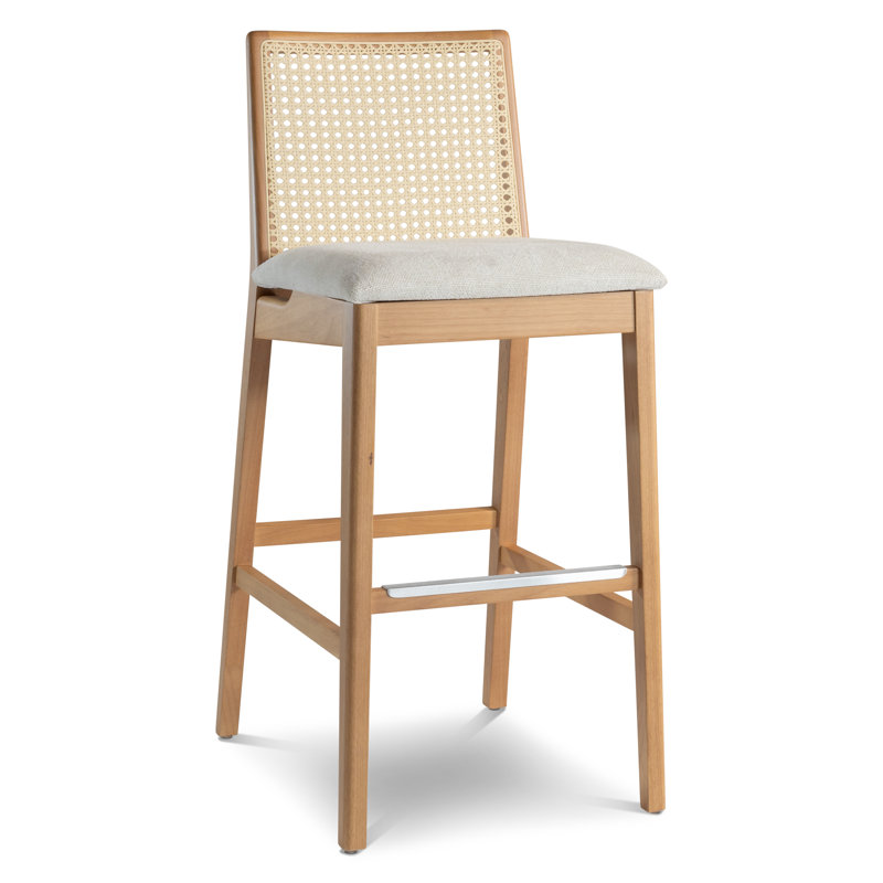 Modern Brazilian Nardia Cane Bar Stool, Light Gray/Domasco/Natural, Bar Stool (29.5" Seat Height)