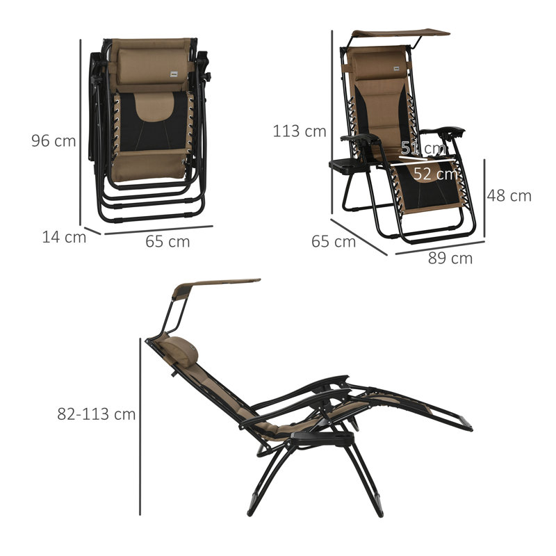 Aymelia 65 cm Long Sun Lounger with Cushions Patio Chaise Lounge, Brown/Black