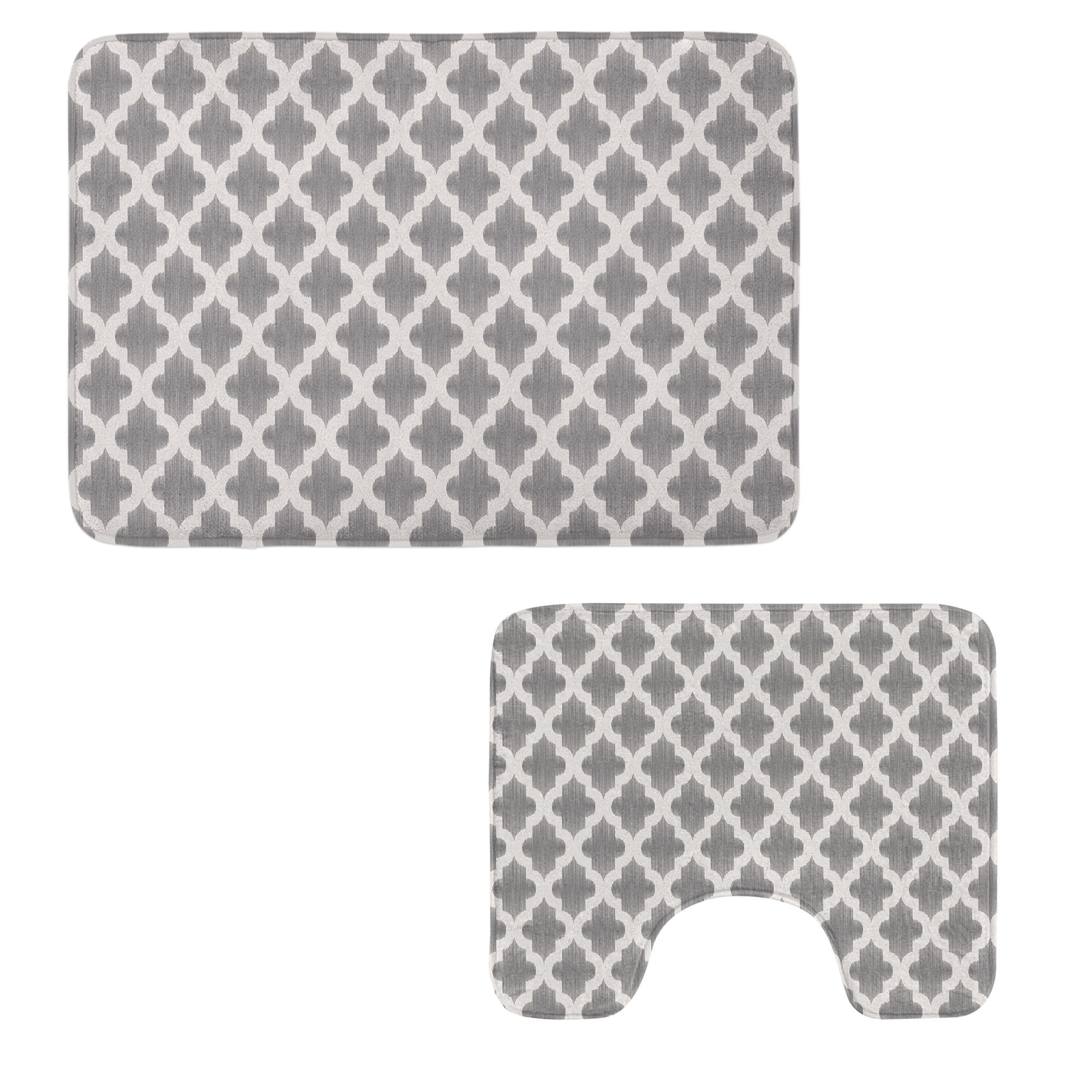 Winston Porter Grey and White Bathroom Rug Set 2 Pieces Rectangle ...