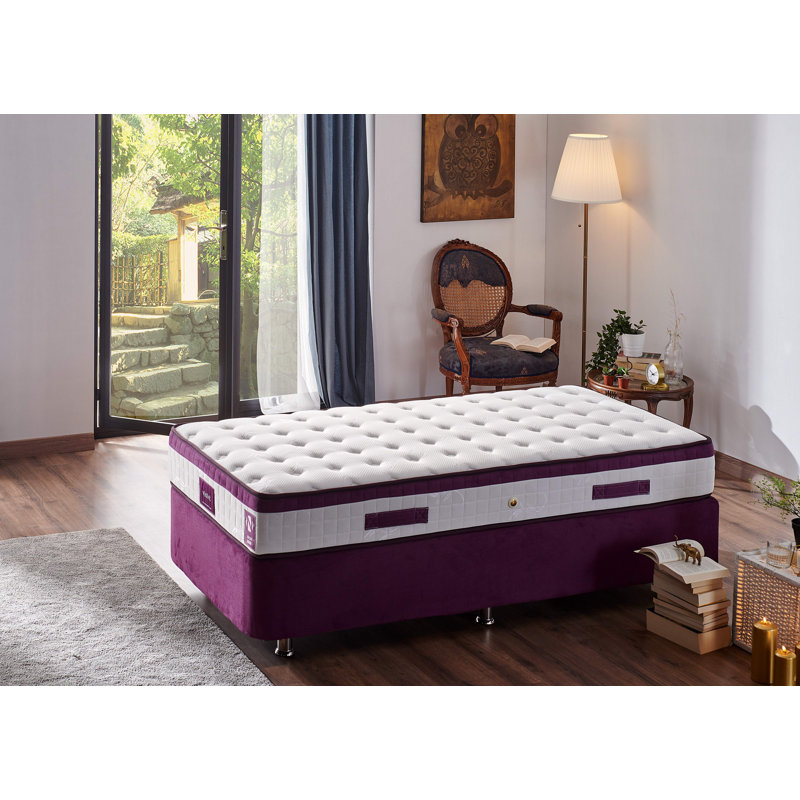 Luxury Hotel Mattress, Orthopedic Support, 35.4 x 78.7 x 9.1 Inches | Knitted Fabric Cover, Hypersoft Foam, Multi Spring System | Elegant White & Purple Design for Ultimate Comfort & Restful Sleep