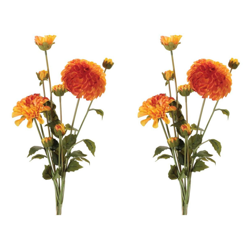 Ensemble de fleurs Zinnia (ensemble de 2), Orange, jaune, vert