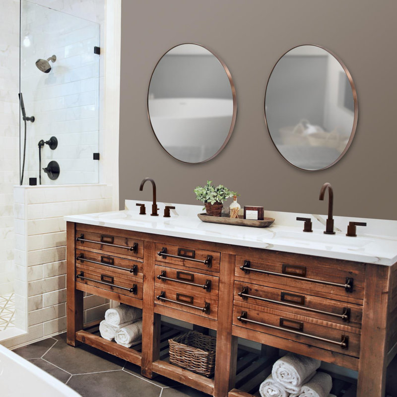 Angellia Metal Round Wall Mirror, Brushed Brass