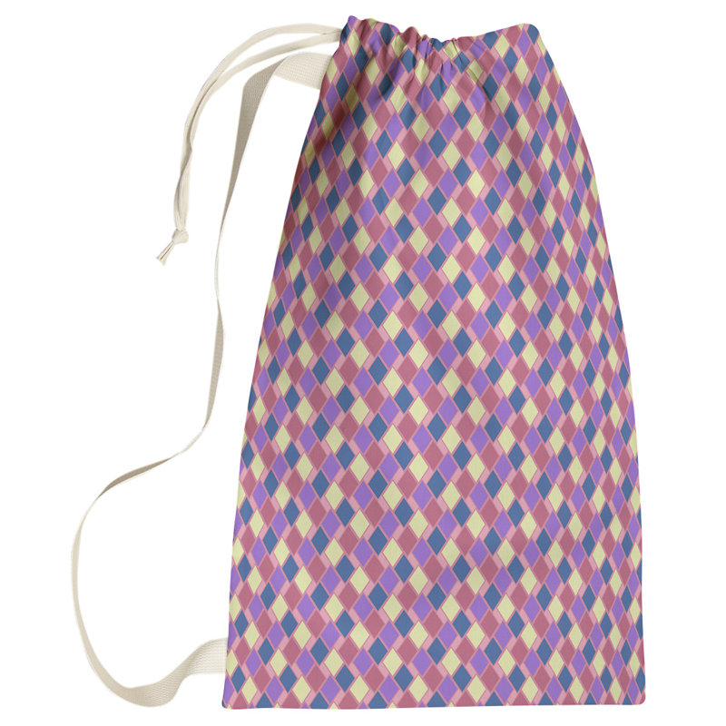 Sac à linge rétro diamants, Grand (H 76,5 po x l 29,5 po x P 1,5 po), Rose / Mauve