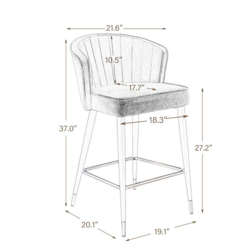Tabourets de bar rembourrés en tissu Shiloe, Blue, 1