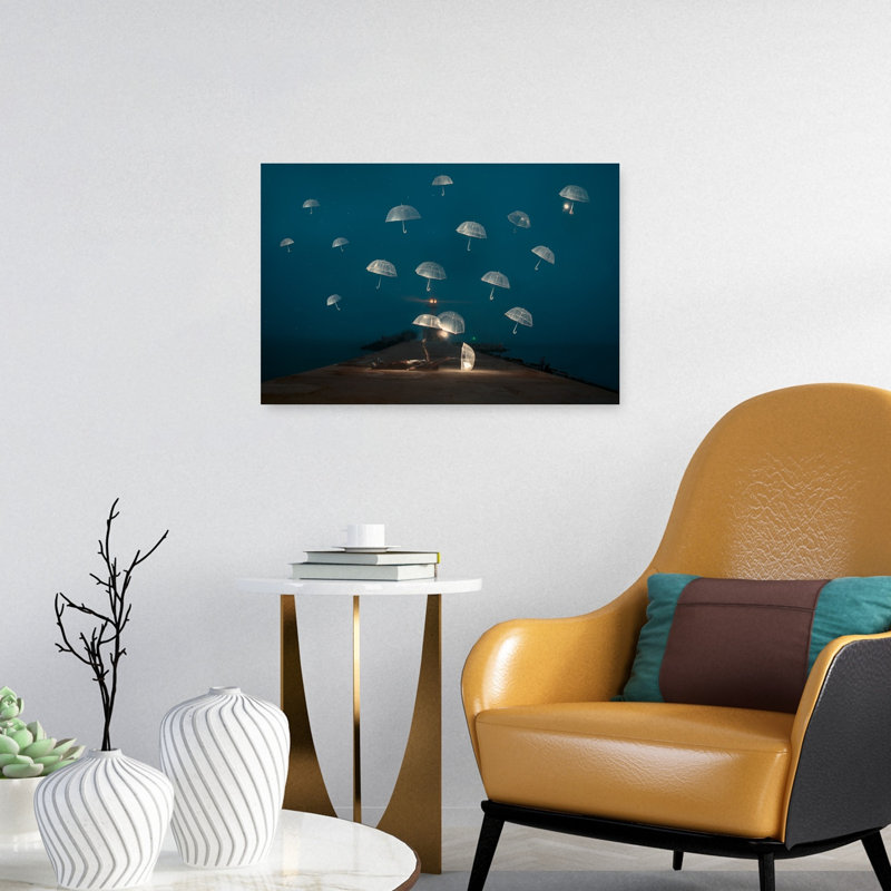 Nuit de parapluies flottants, art mural éthéré, H 16 po x l 24 po